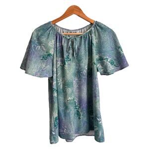 Vintage Teddi Floral Batwing Blouse – Tie Neck Cottagecore